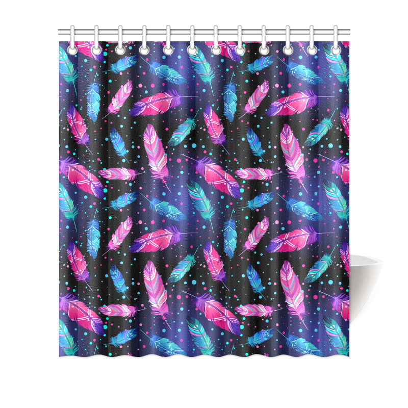 Feather Colorful Boho Design Print Shower Curtain
