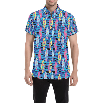 Surfboard Print Design LKS304 Men Short Sleeve Button Up Shirt