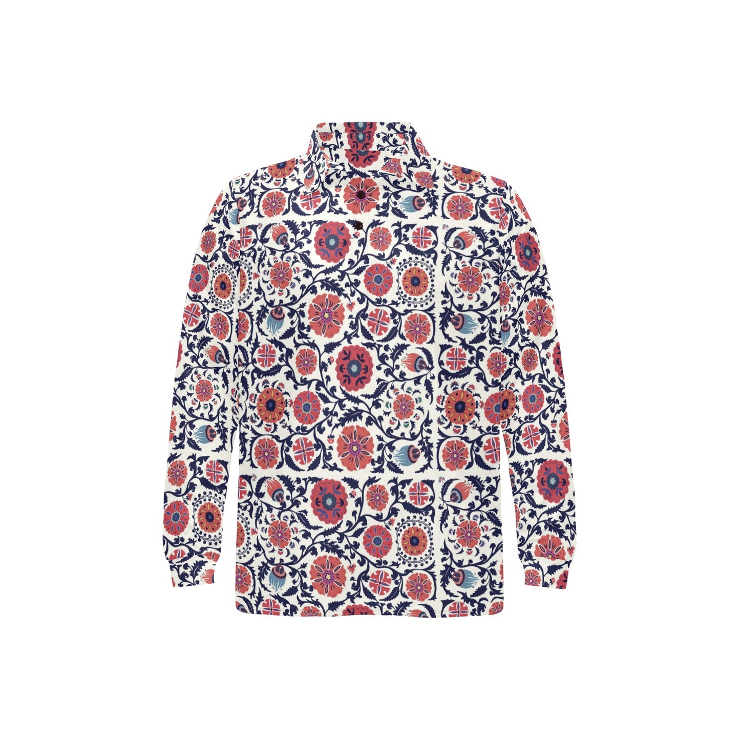 Suzani Print Design LKS304 Long Sleeve Polo Shirt For Men's