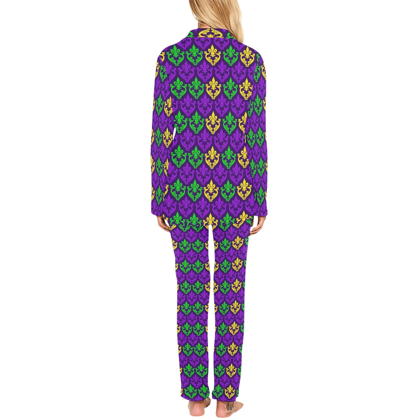 Mardi Gras Pattern Print Design 02 Women's Long Pajama Set