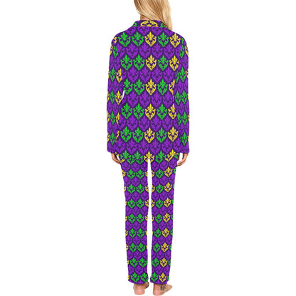 Mardi Gras Pattern Print Design 02 Women's Long Pajama Set