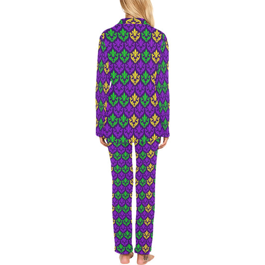 Mardi Gras Pattern Print Design 02 Women's Long Pajama Set