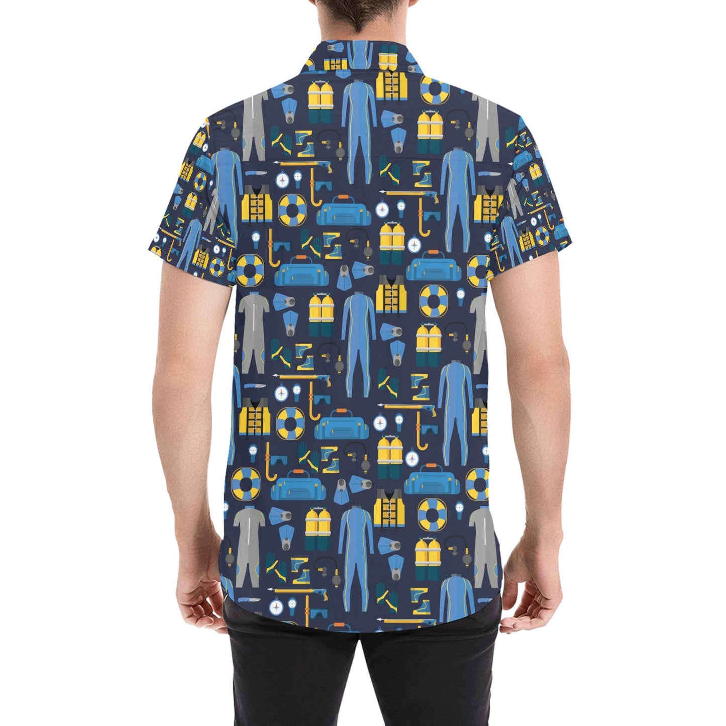 Scuba Equipment Print Design LKS305 Men Short Sleeve Button Up Shirt