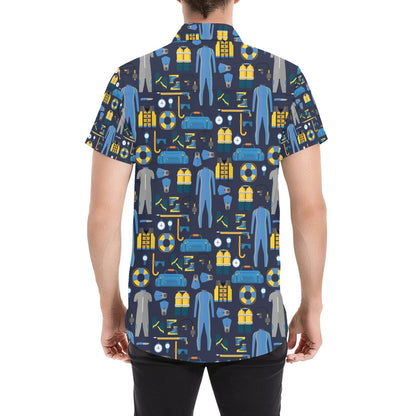 Scuba Equipment Print Design LKS305 Men Short Sleeve Button Up Shirt