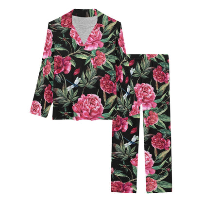 Peony Pattern Print Design PE04 Women's Long Pajama Set