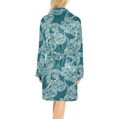 Manta Ray Tribal Pattern Print Design 03 Women's Fleece Robe