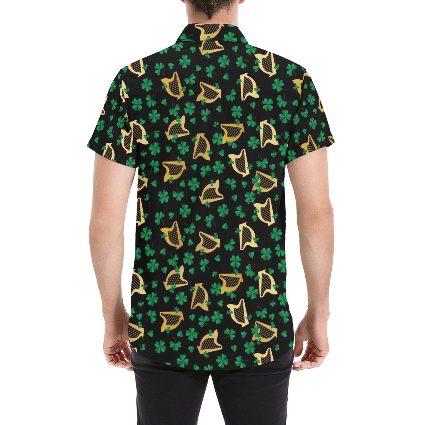Harp Print Design LKS402 Men Short Sleeve Button Up Shirt