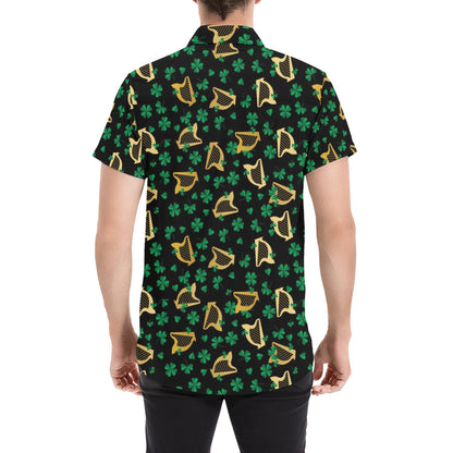 Harp Print Design LKS402 Men Short Sleeve Button Up Shirt