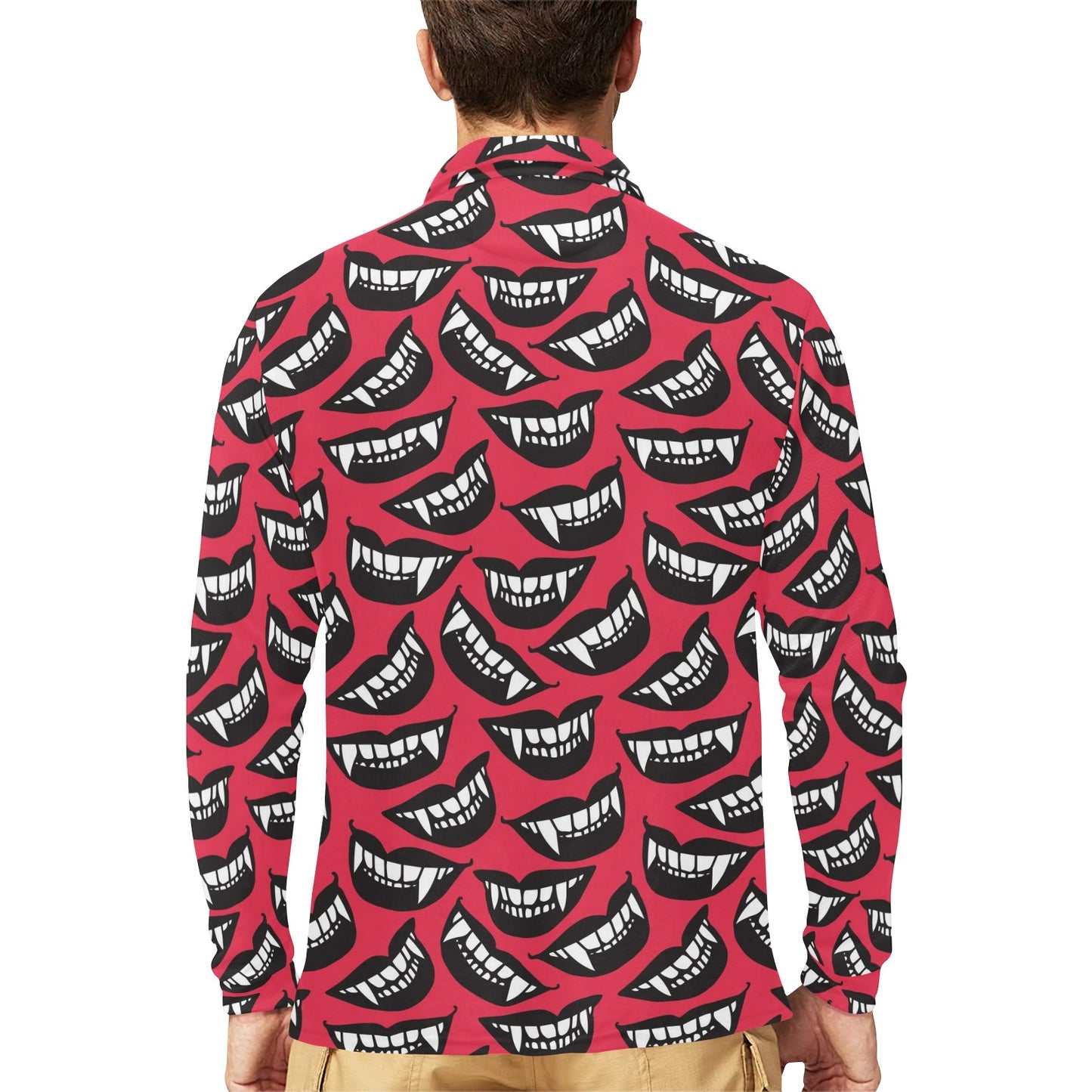 Vampire Lips Print Design LKS305 Long Sleeve Polo Shirt For Men's