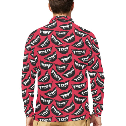 Vampire Lips Print Design LKS305 Long Sleeve Polo Shirt For Men's