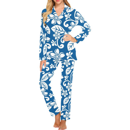 Plumeria Pattern Print Design PM013 Women's Long Pajama Set