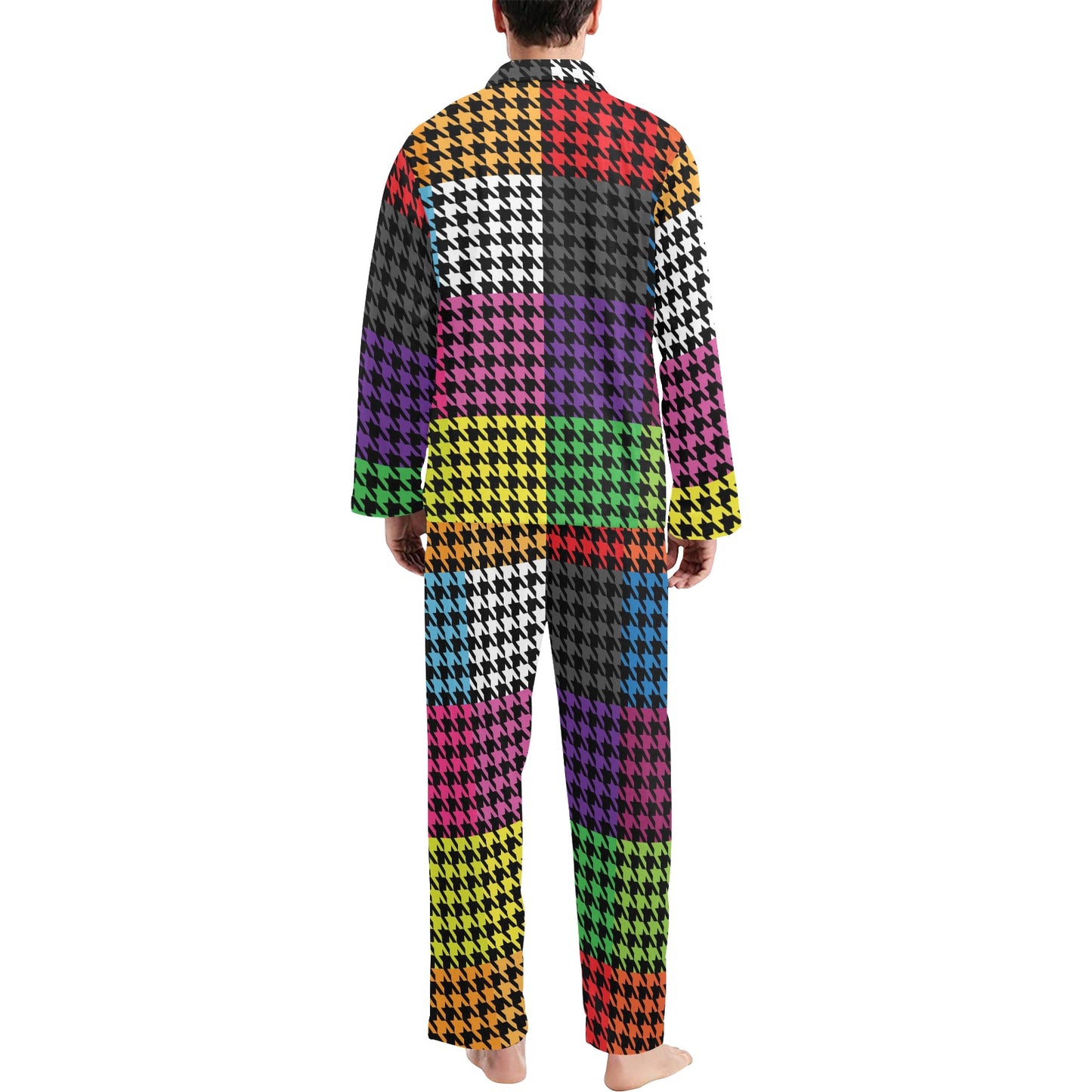 Houndstooth Colorful Pattern Print Design 01 Men's Long Pajama Set