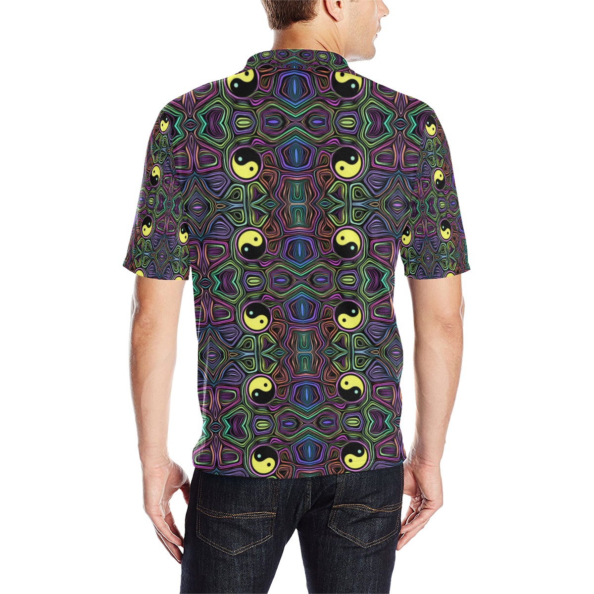 Yin Yang Neon Color Design Print Men Polo Shirt