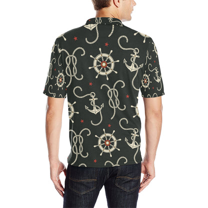 Nautical Anchor Pattern Men Polo Shirt