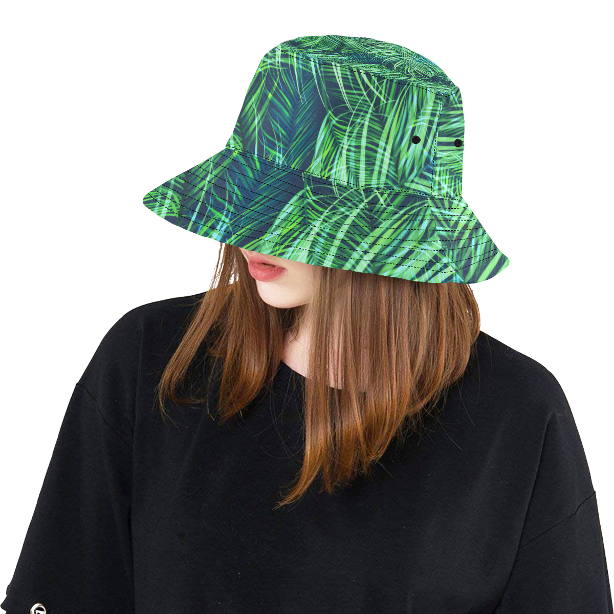 Palm Leaves Pattern Print Design PL02 Unisex Bucket Hat