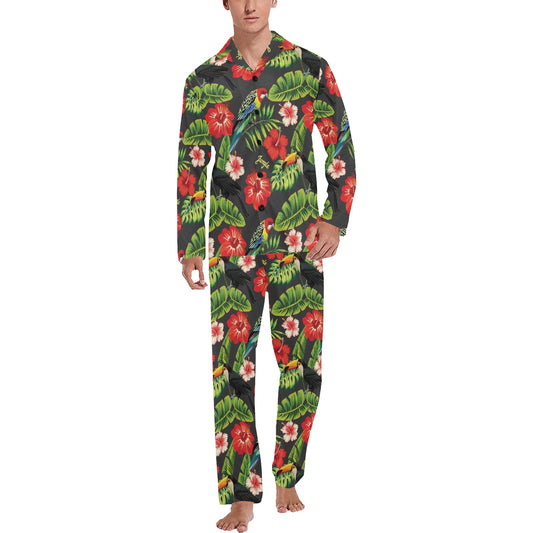 Tropical Flower Pattern Print Design TF04 Men's Long Pajama Set