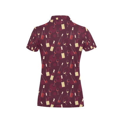 Wine Themed Pattern Print Women's Polo Shirt