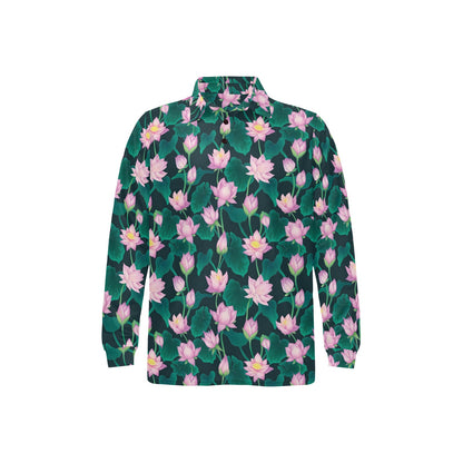 Water Lily Print Design LKS302 Long Sleeve Polo Shirt For Men's