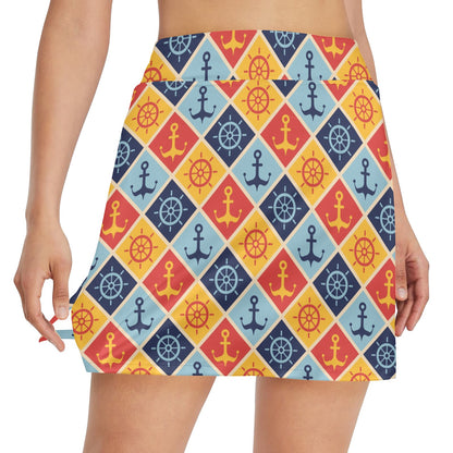 Nautical Pattern Design Themed Print 17" Golf & Pickleball Skort with Pockets