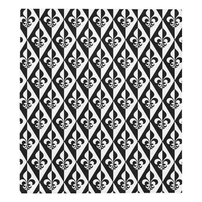 Fleur De Lis Black White Pattern Print Design 02 Premium Quilt