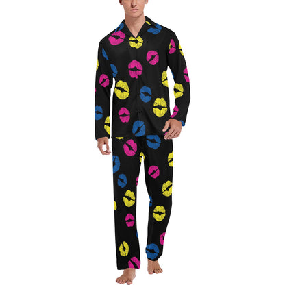 Lip Neon Color Pattern Print Design 01 Men's Long Pajama Set