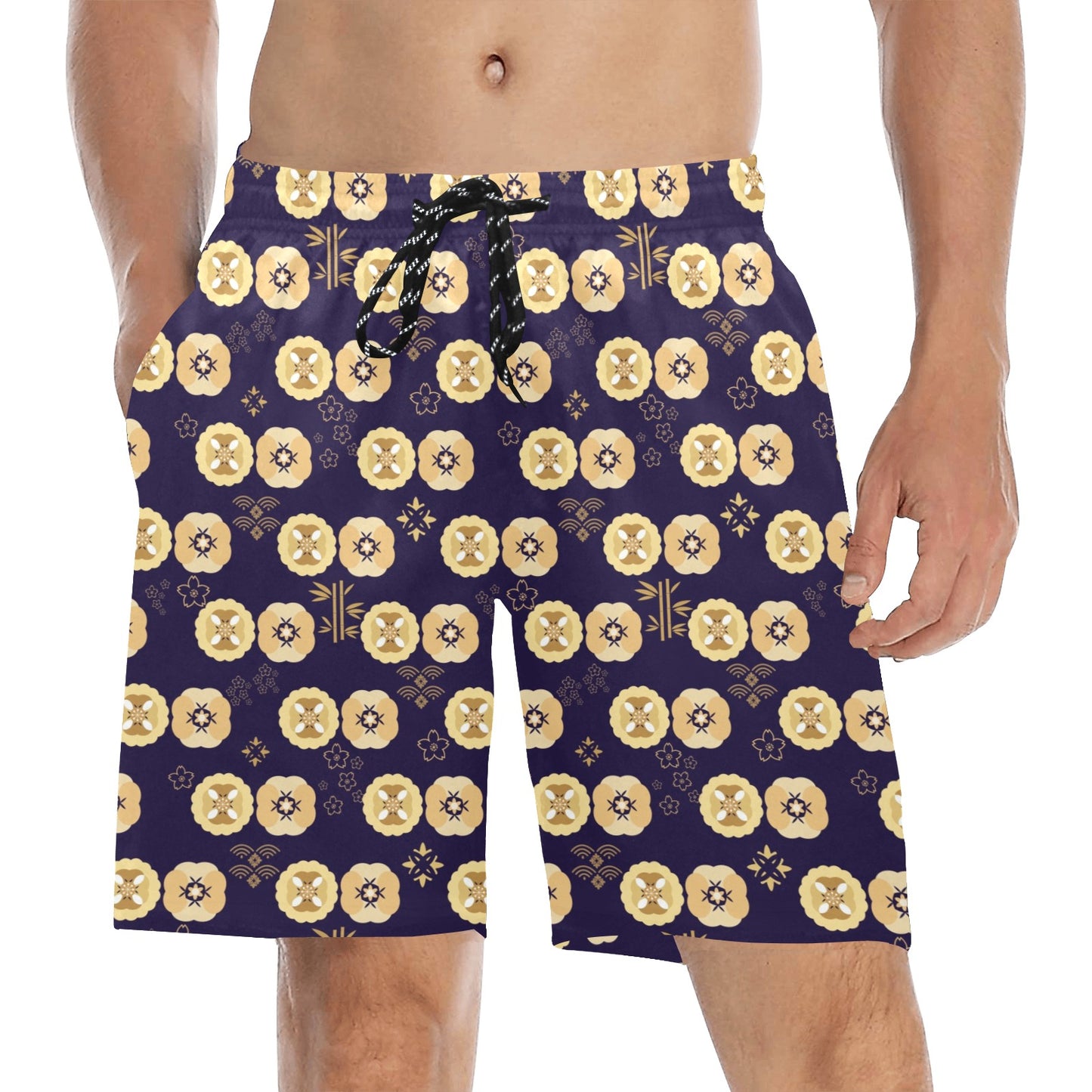 Sakura Print Design LKS303 Men's Swim Trunks Beach Shorts