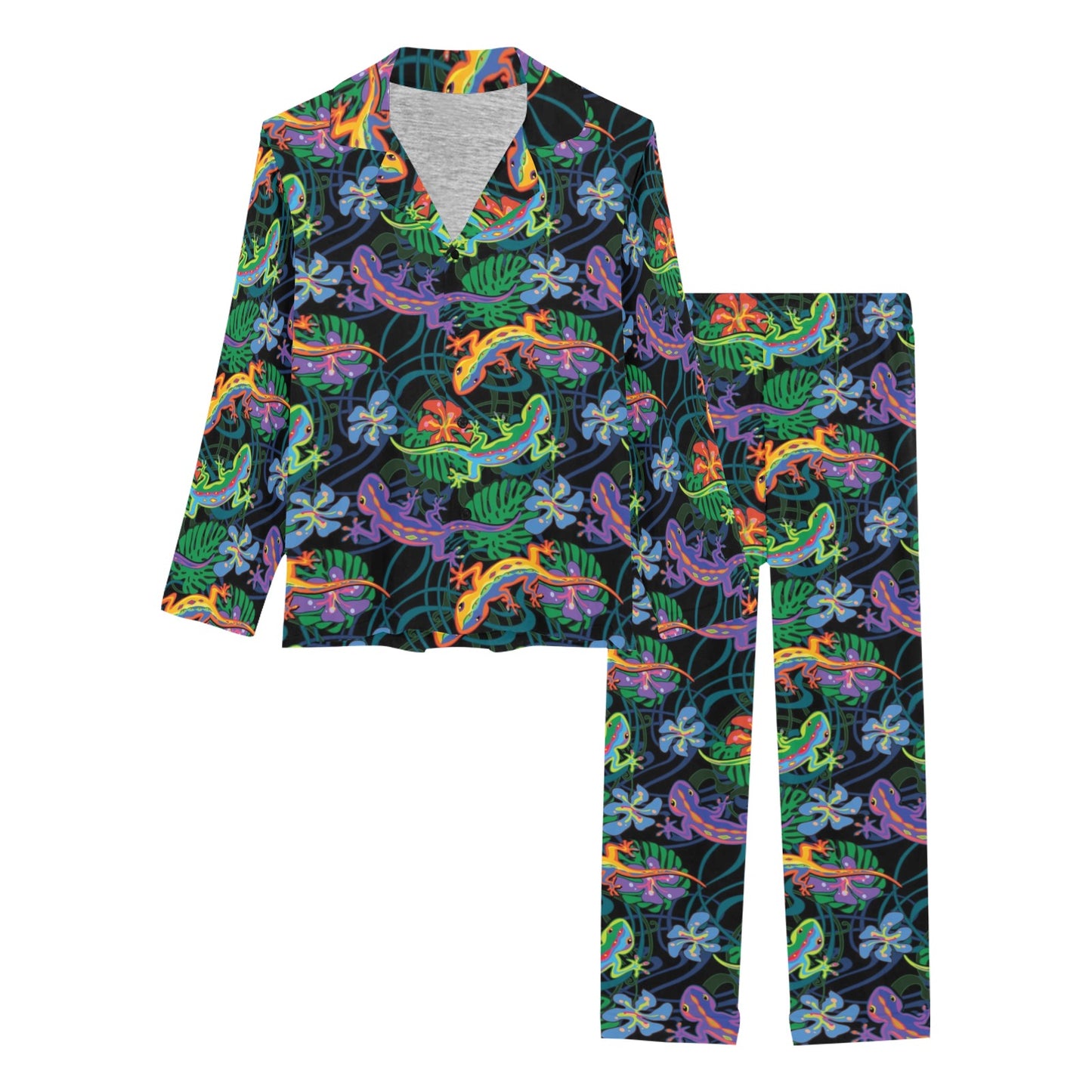 Gecko Colorful Pattern Print Design 01 Women's Long Pajama Set