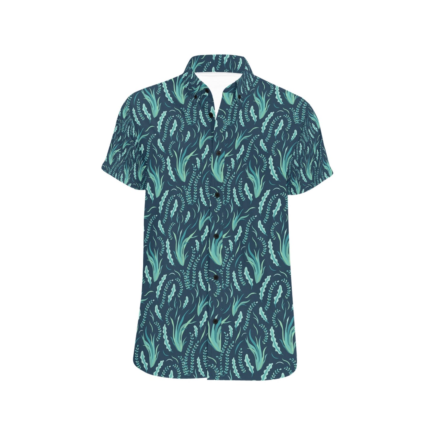 Seaweed Print Design LKS302 Men Short Sleeve Button Up Shirt