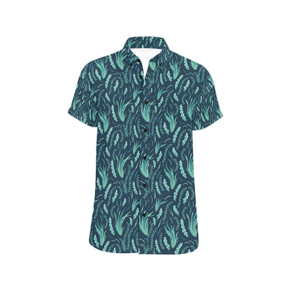 Seaweed Print Design LKS302 Men Short Sleeve Button Up Shirt