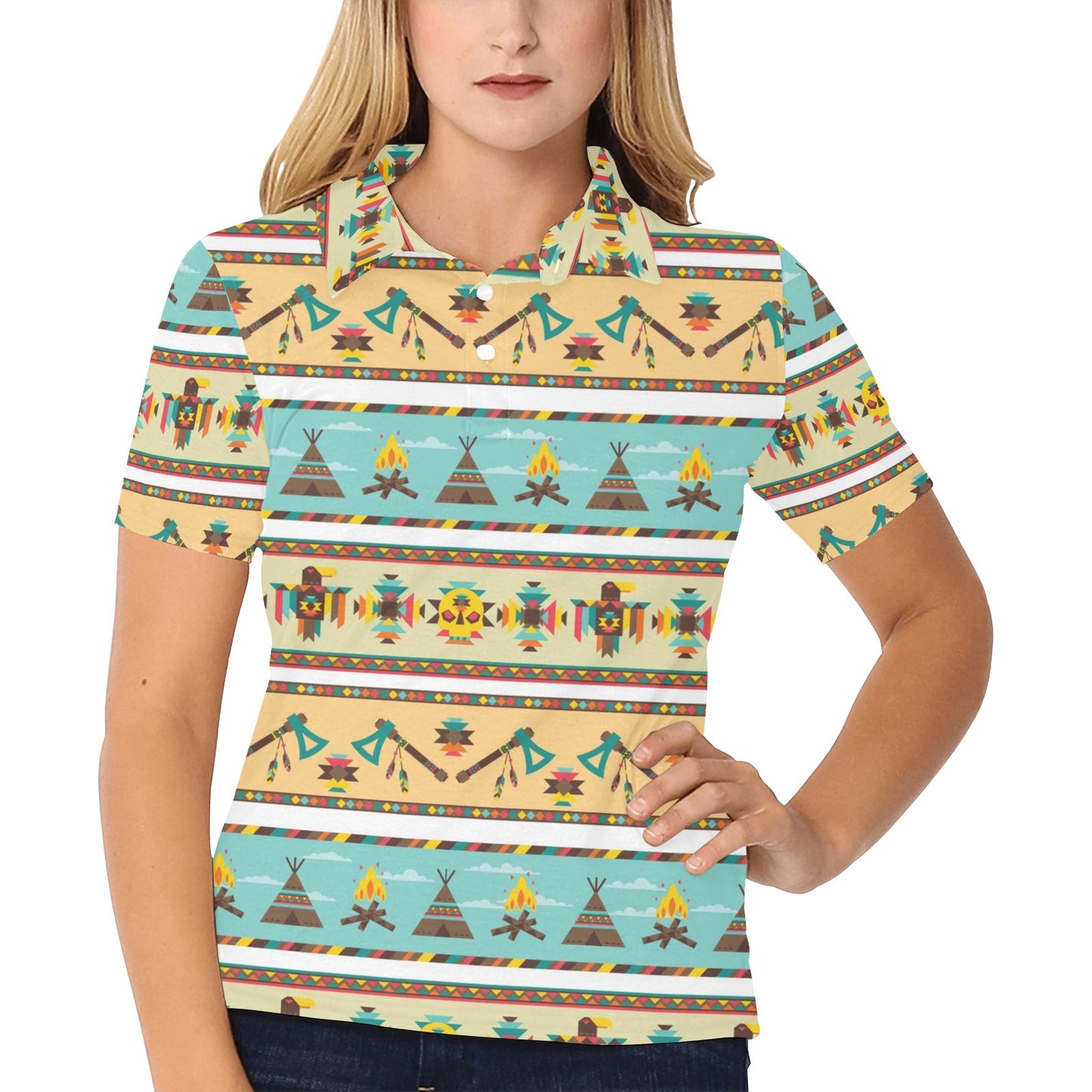 American indian Life Pattern Women's Polo Shirt
