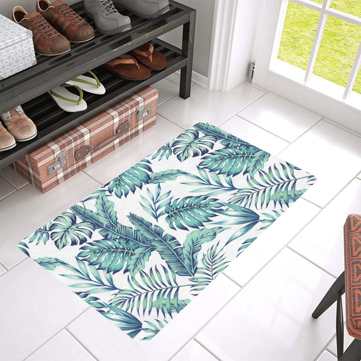 Pattern Tropical Palm Leaves Rubber Doormat