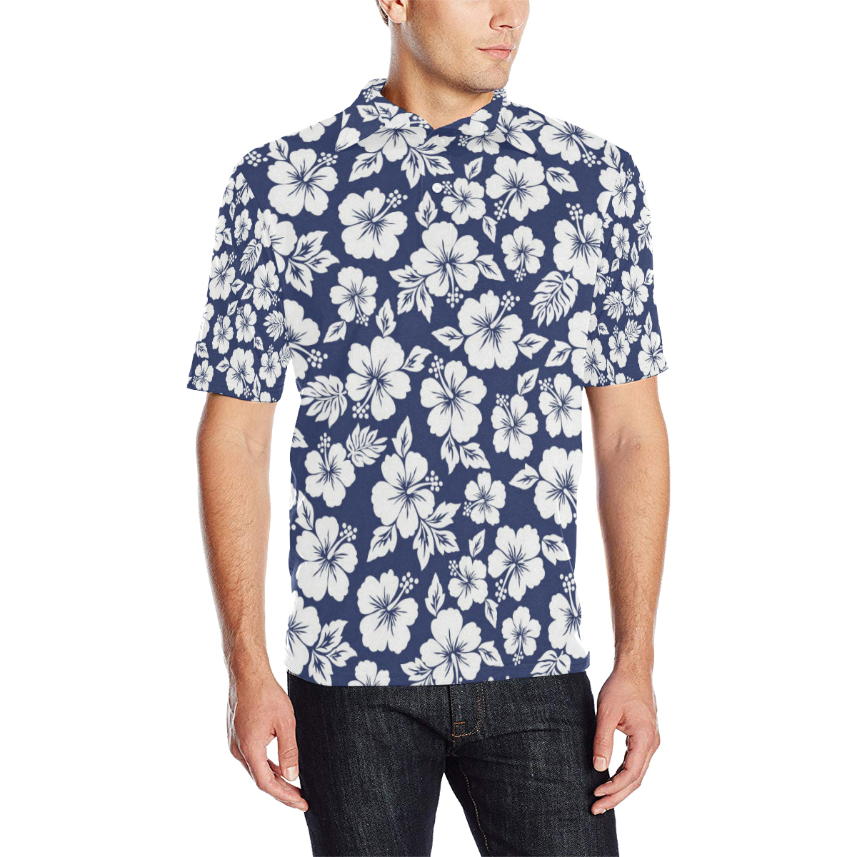 Hibiscus Pattern Print Design HB012 Men Polo Shirt