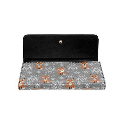 Knit Red Fox Pattern Print Design 02 Women's Trifold Wallet