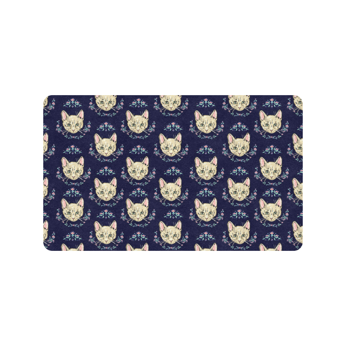 Cat Head with flower Print Pattern Rubber Doormat