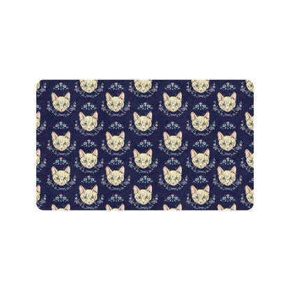 Cat Head with flower Print Pattern Rubber Doormat