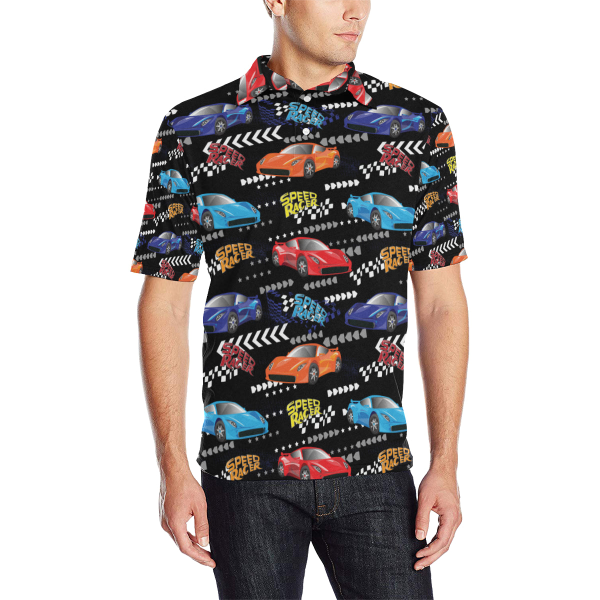 Racing Pattern Print Design A05 Men Polo Shirt