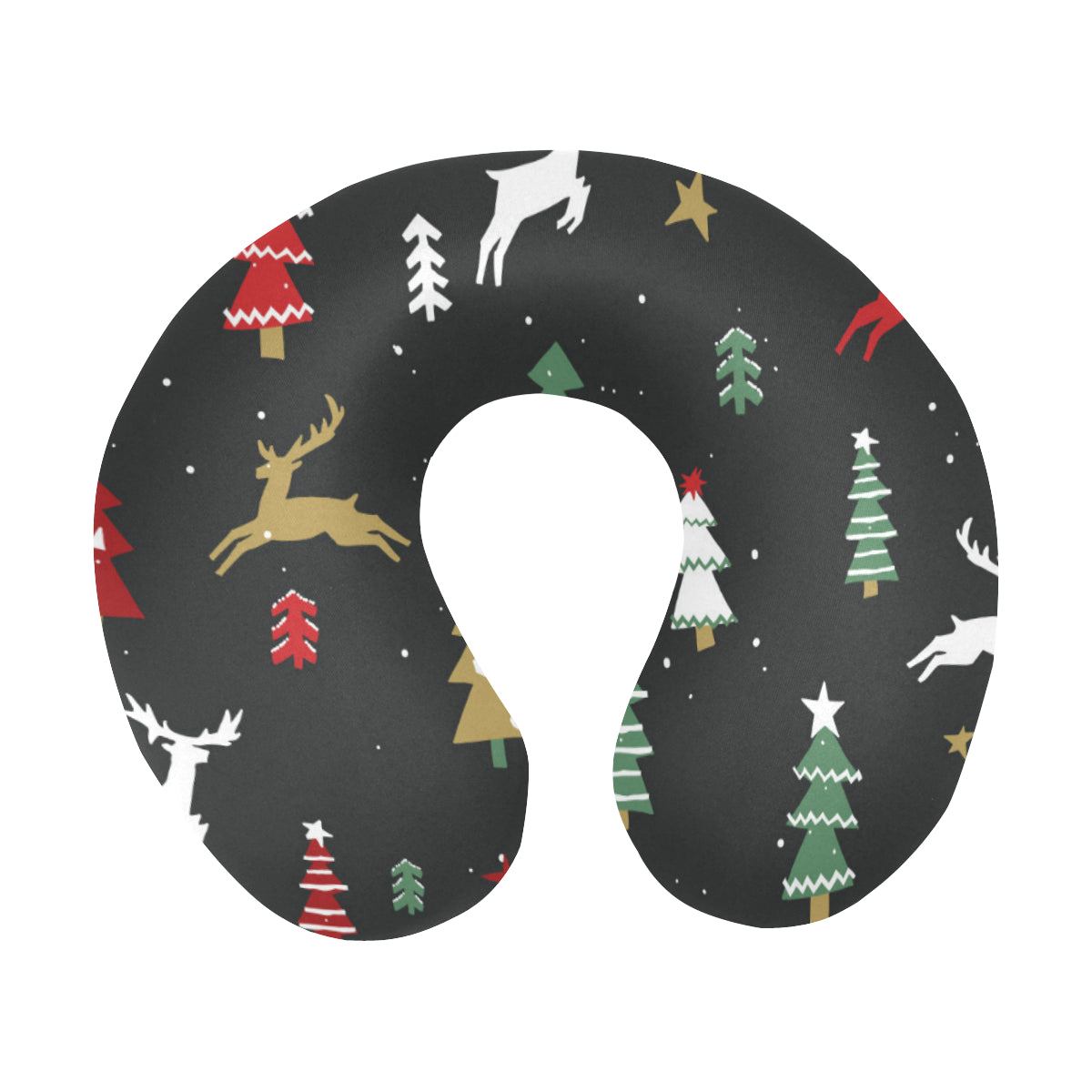 Christmas Tree Deer Style Pattern Print Design 03 U-Shaped Travel Neck Pillow