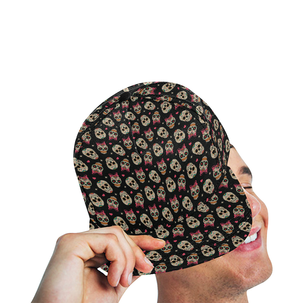 Sugar Skull Pink Bow Themed Print Snapback Cap