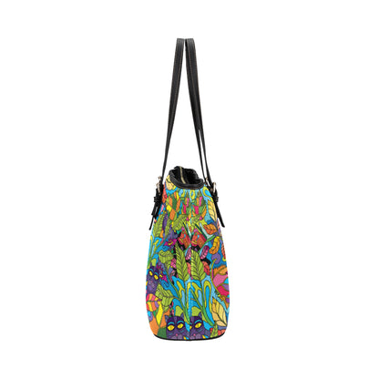 Psychedelic Trippy Flower Print Leather Tote Bag