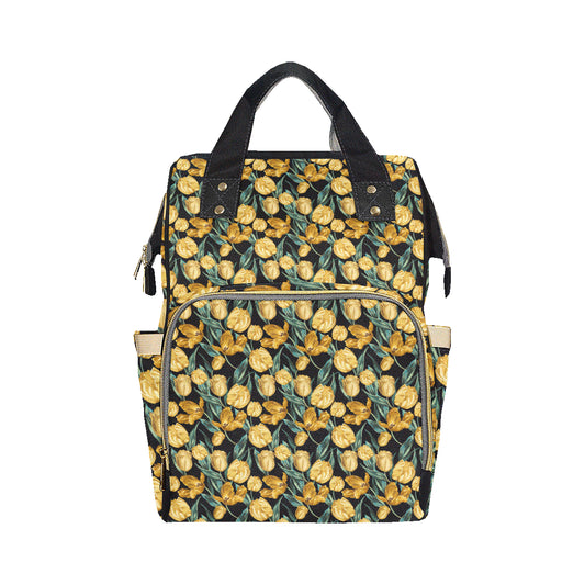 Elegant Yellow Tulip Print Diaper Bag Backpack