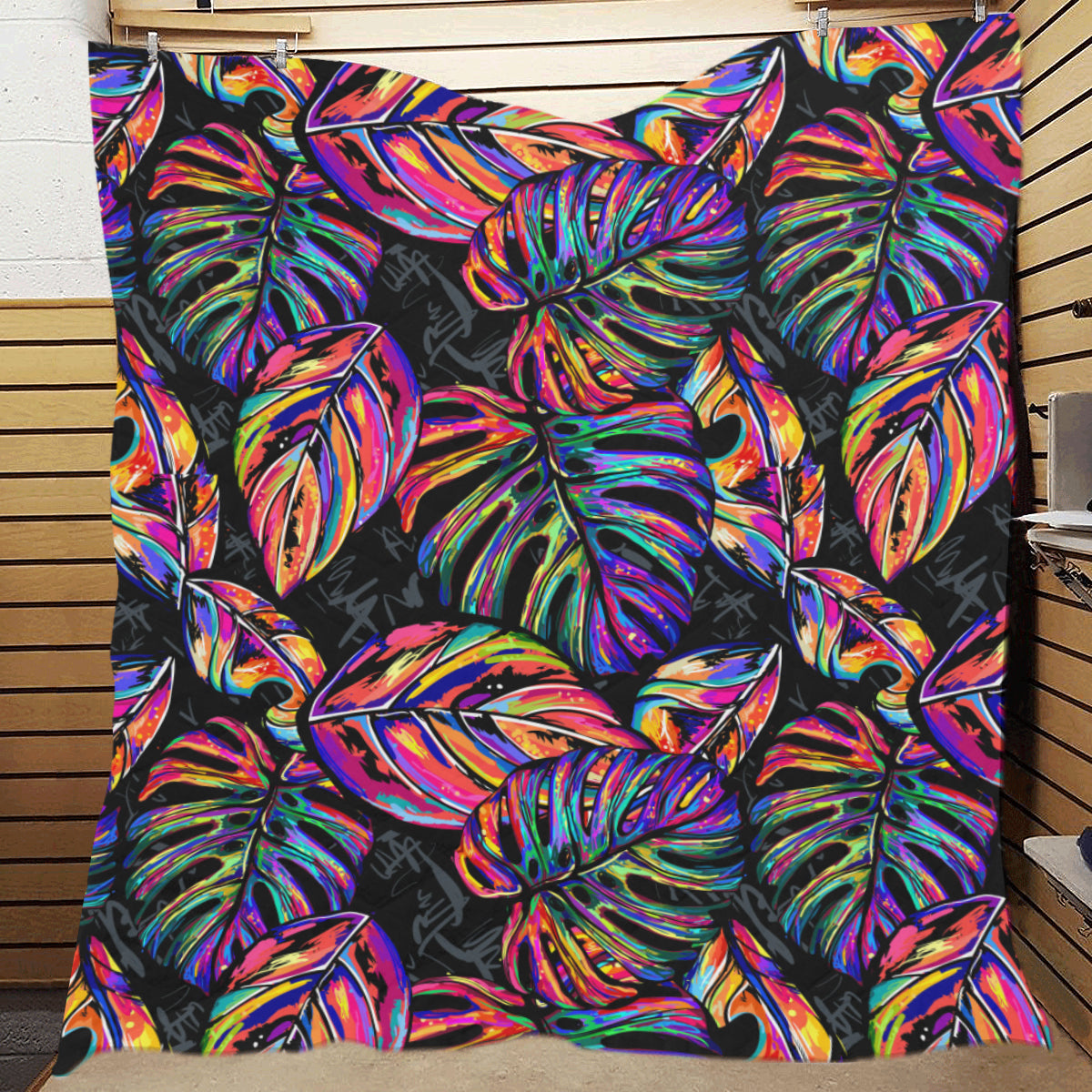 Neon Color Tropical Palm Leaves Premium Quilt