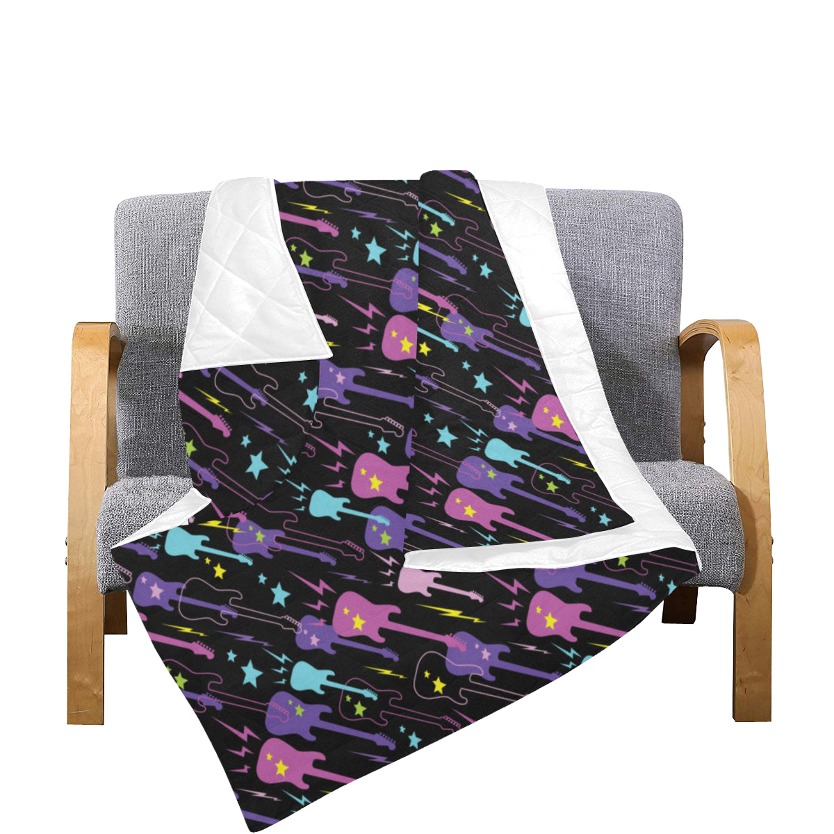 Electric Guitar Pattern Print Design 02 Premium Quilt