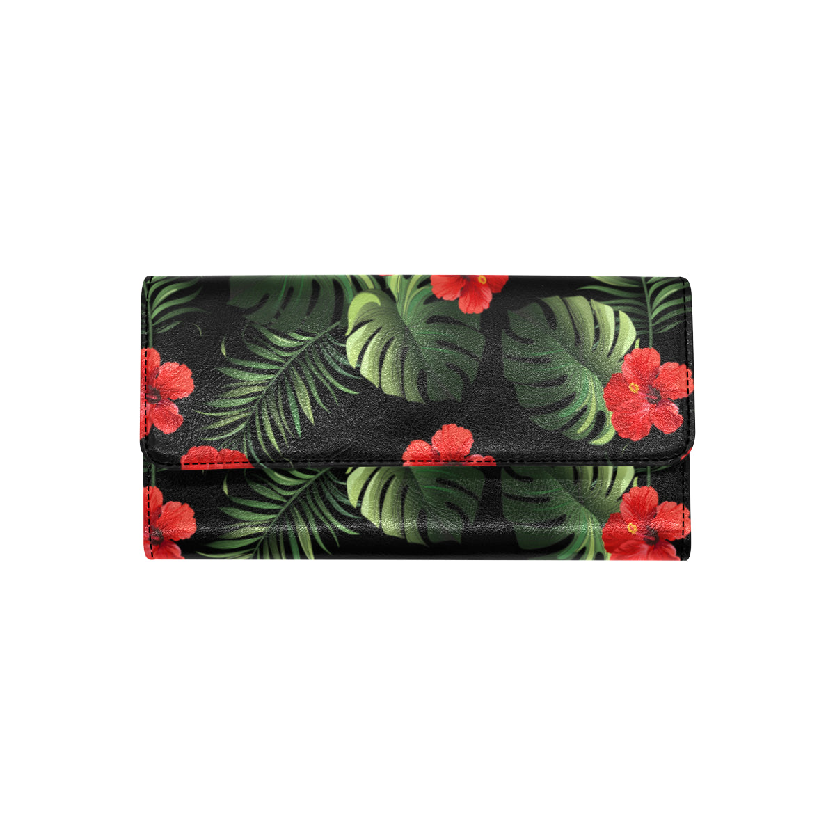 Red Hibiscus Tropical Women's Trifold Wallet