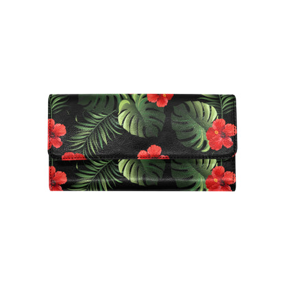Red Hibiscus Tropical Women's Trifold Wallet