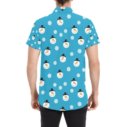 Snowman Print Design LKS303 Men Short Sleeve Button Up Shirt
