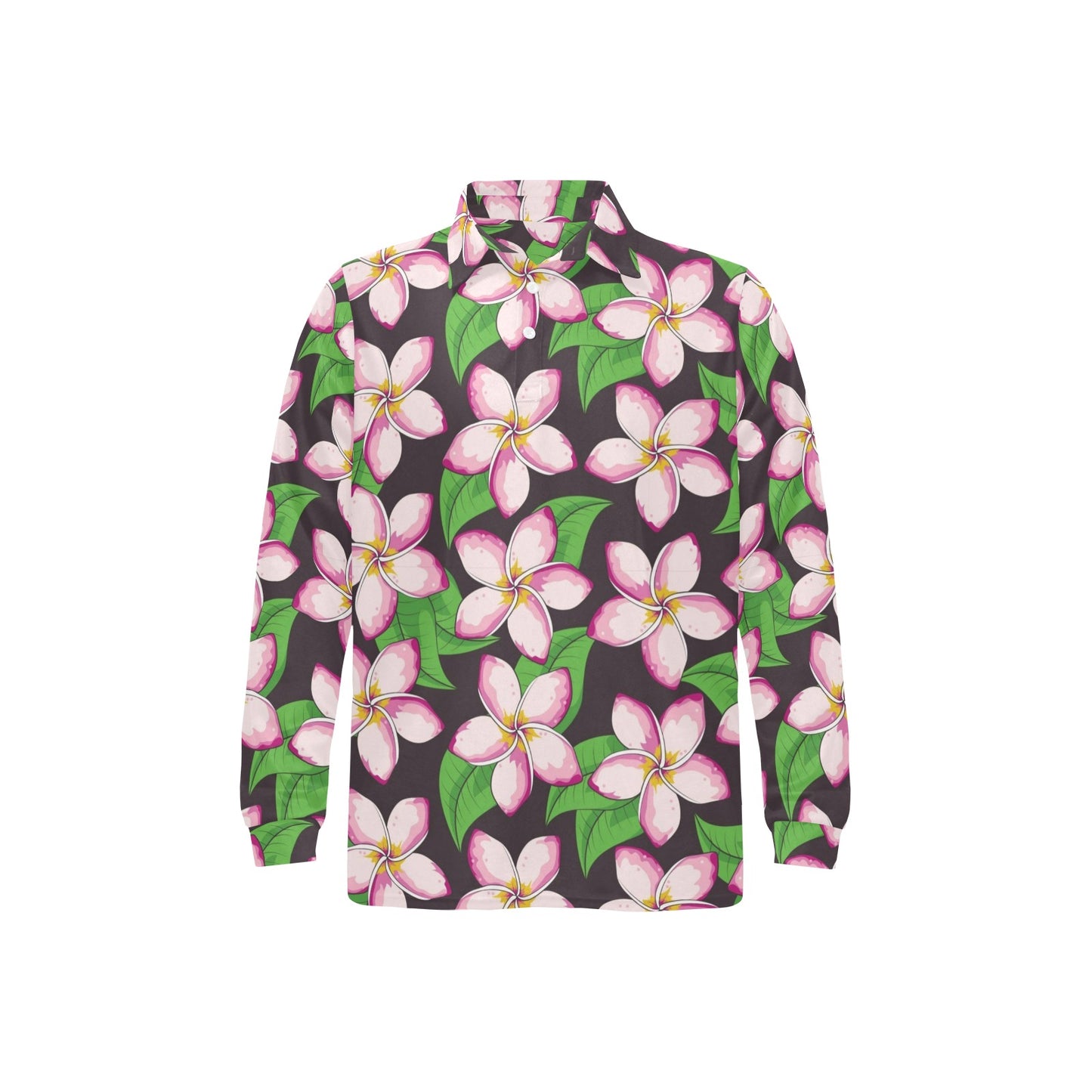 Pink Plumeria Pattern Print Design PM019 Long Sleeve Polo Shirt For Men's