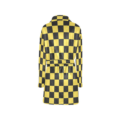 Checkered Yellow Pattern Print Design 03 Women's Fleece Robe