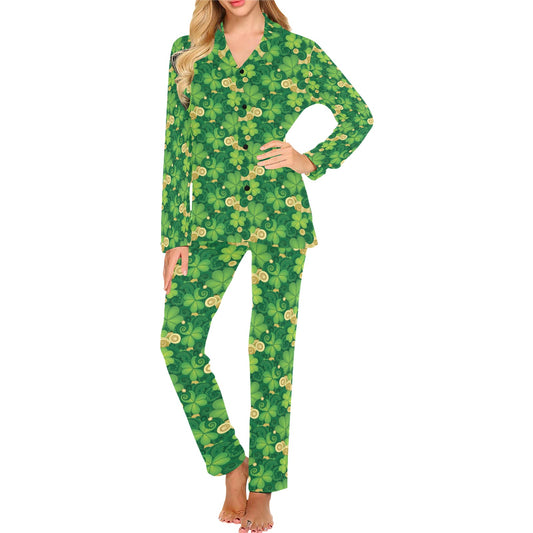 Shamrock Print Design LKS301 Women's Long Pajama Set