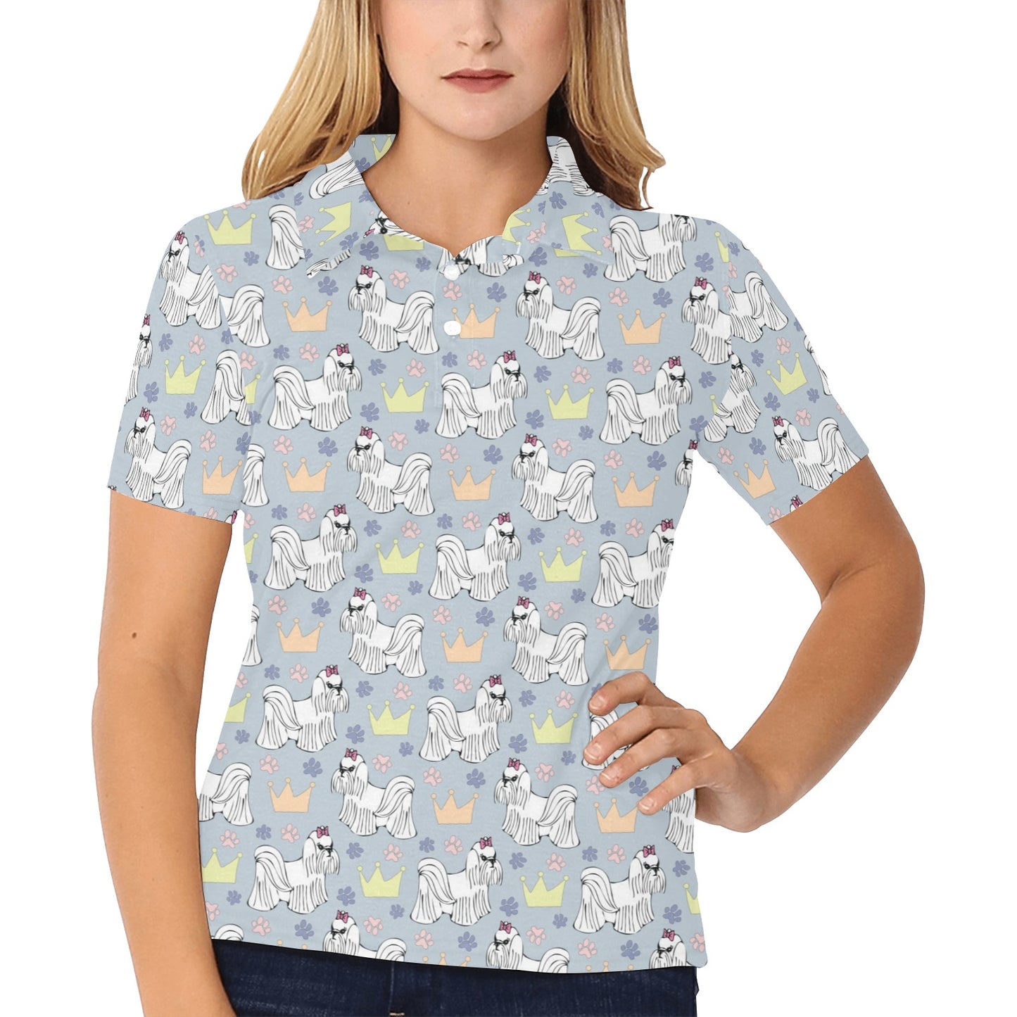 Maltese Pattern Print Design 04 Women's Polo Shirt