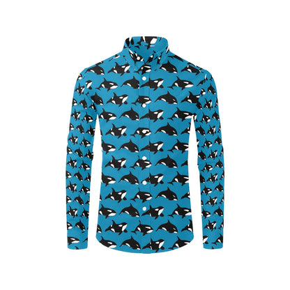 Whale Print Design LKS304 Men's Long Sleeve Dress Shirt